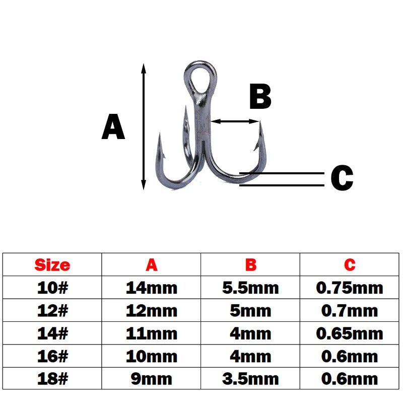 10pcs Super Strong And Sharp High Carbon Steel Treble Hooks