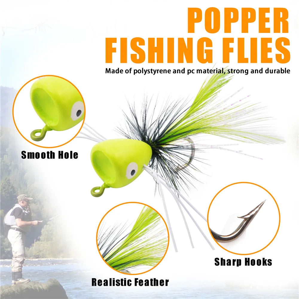 15pcs Premium Popper Flies