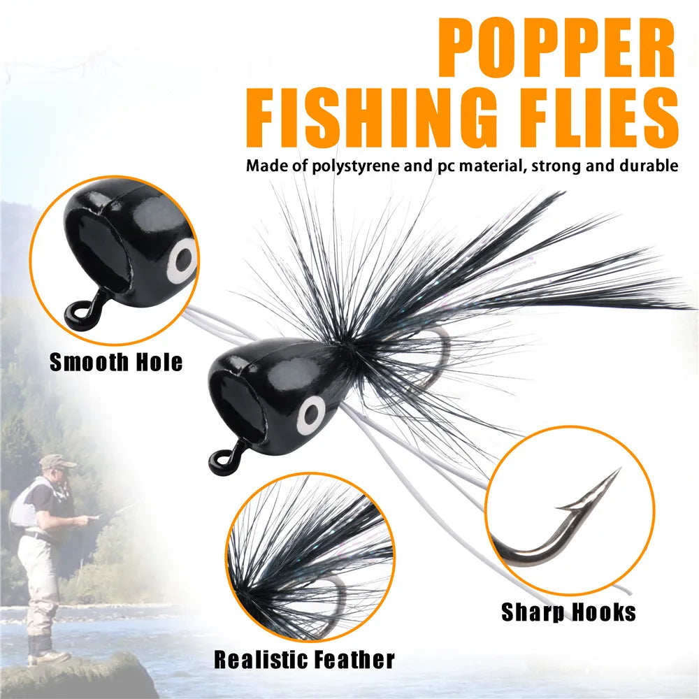 15pcs Premium Popper Flies