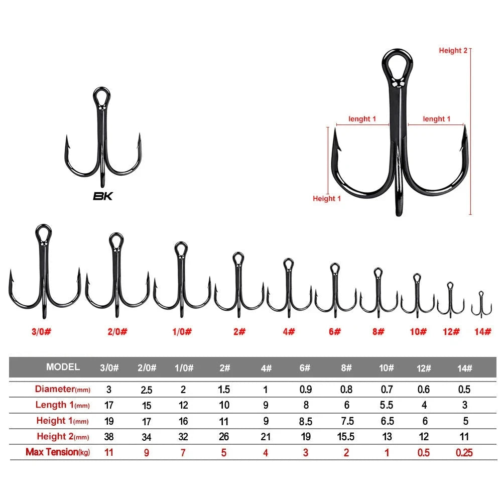 100pcs Treble High Carbon Steel Hooks