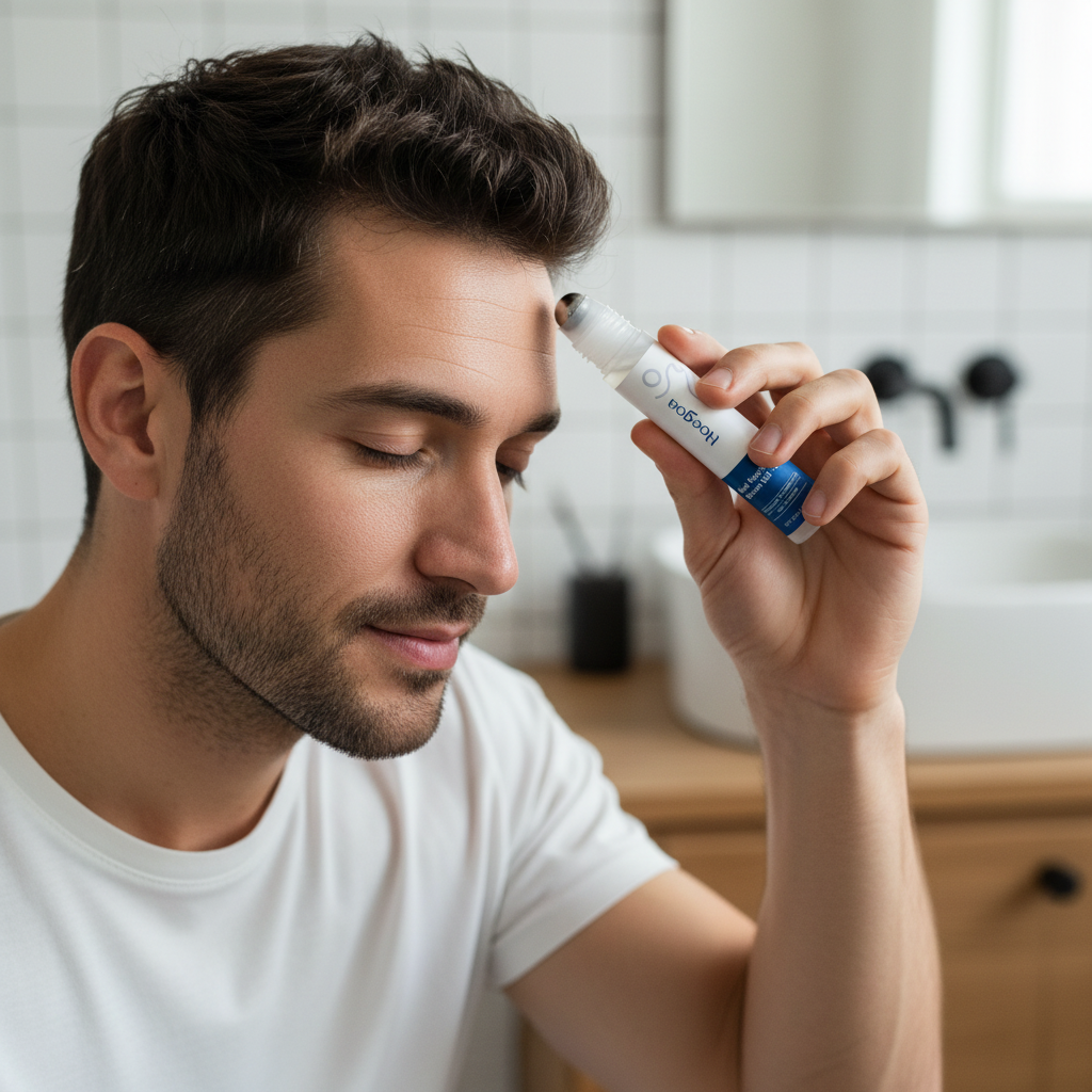 Man använder Hair Serum Roll-On
